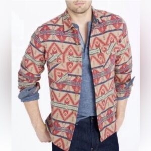 Men’s j crew cream, red and blue Aztec southwestern jacquard shirt jacket